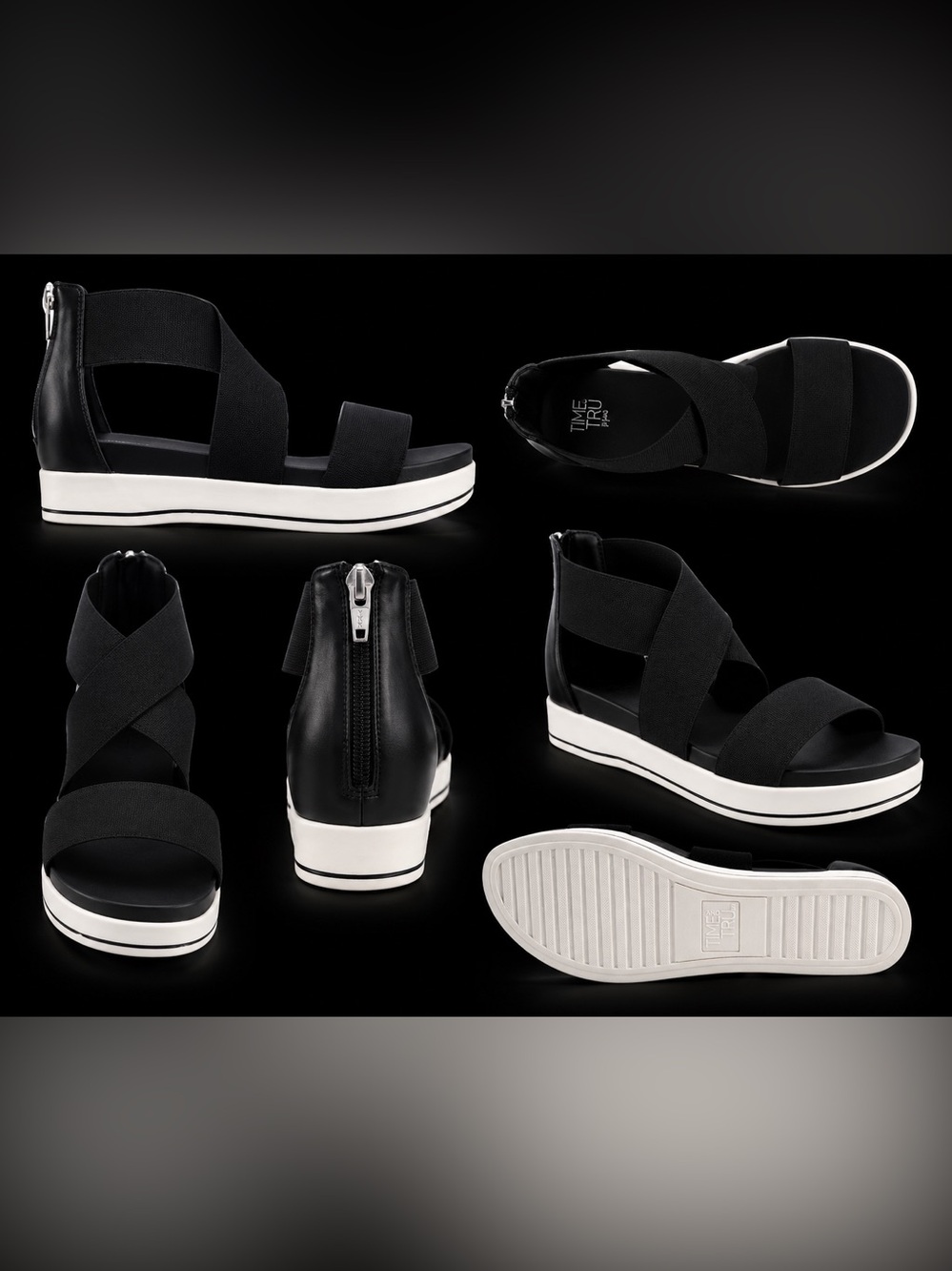 Time and Tru Black & White Platform Wedge Sandals